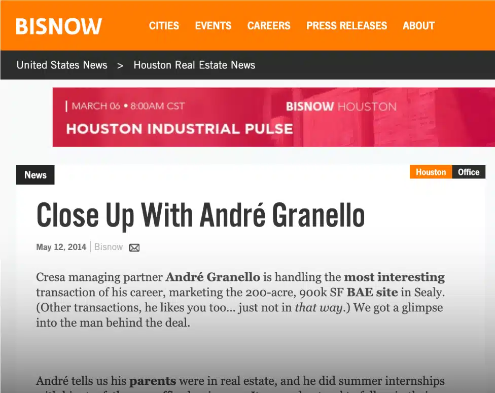 bisnow blog post for andre granello